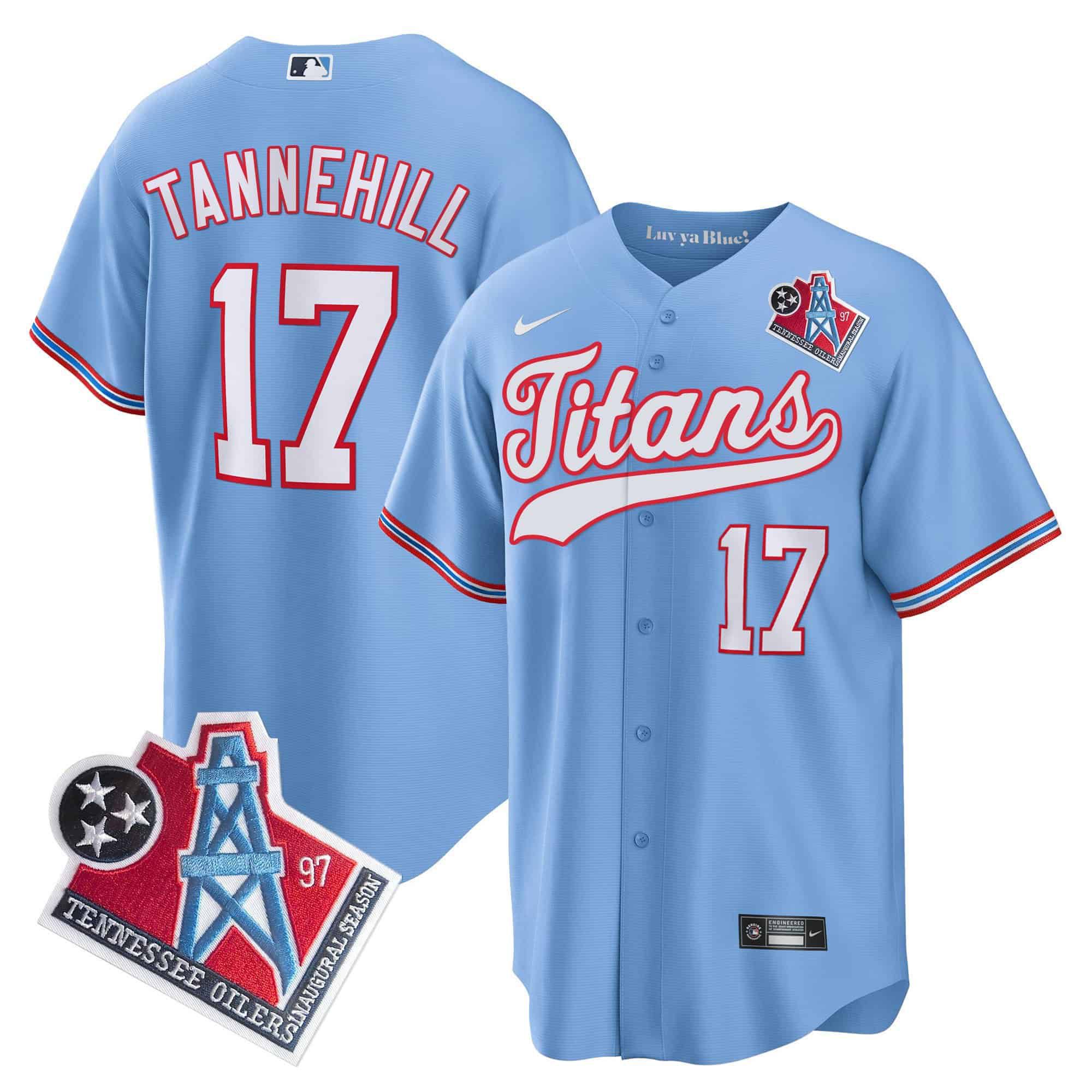 Men Tennessee Titans #17 Tannehill Light Blue Nike 1997 Throwback Limited Cool Base NFL Jersey